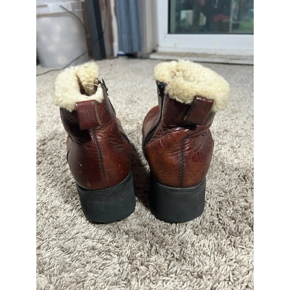 UGG Australia Brown Leather Shearling Lined Platform Ankle Boots‎ 7 Apres Boho